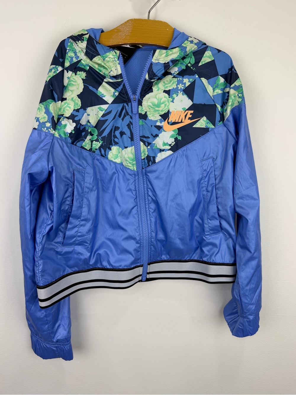 Nike Youth L Windrunner Floral Colorblock Hooded Jacket Blue Y2K